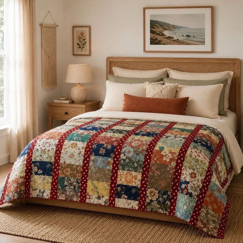 Vintage Handmade Hand Sewn Quilt 76x82